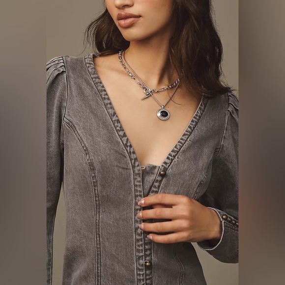 Anthropologie X Pilcro Puff Sleeve Denim Mini Dress Gray - Picture 4 of 11